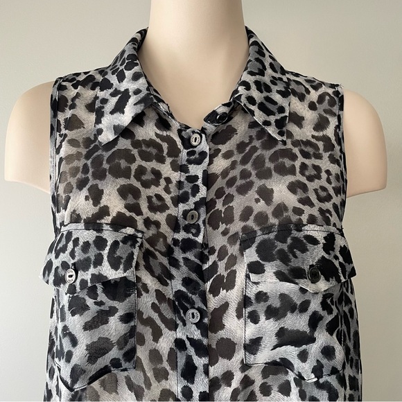 BCBGMaxazria Animal Print Chiffon Tunic Long Blouse Top Cougar Leopard Print - Picture 4 of 5